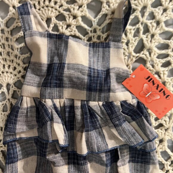 New! Jinxing Sz 4T Romper Jumpsuit Cream Blue Plaid Ruffle C08 - Picture 3 of 8